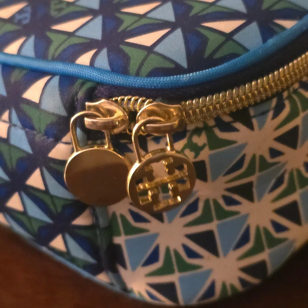 Tory Burch Target Geometric Lunch Box Womens OS Blue Green Polyester Preppy Rare